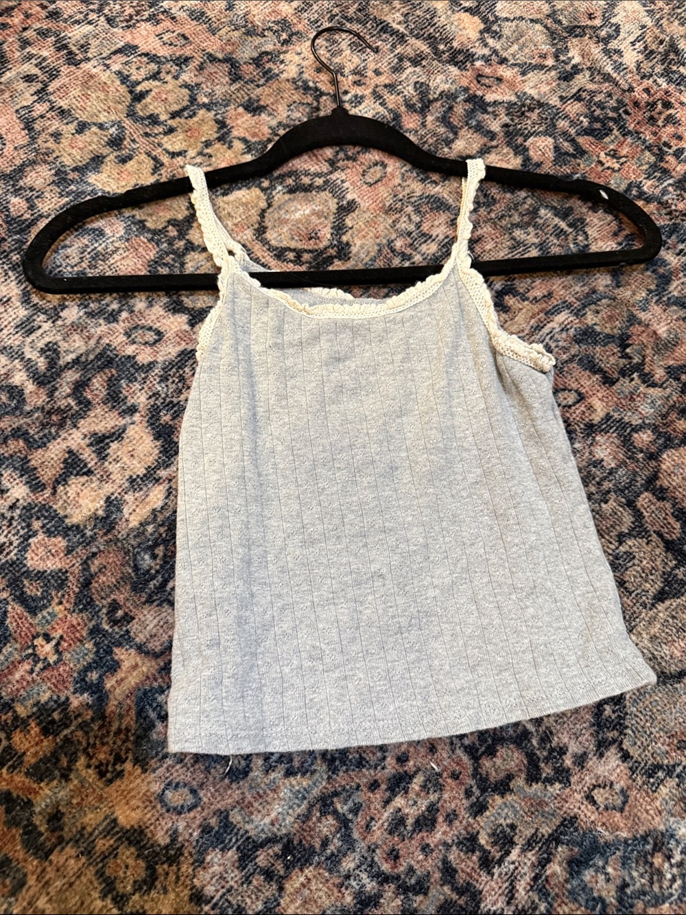 Light Gray Ribbed Lace-Trim Cami Tank Top girls